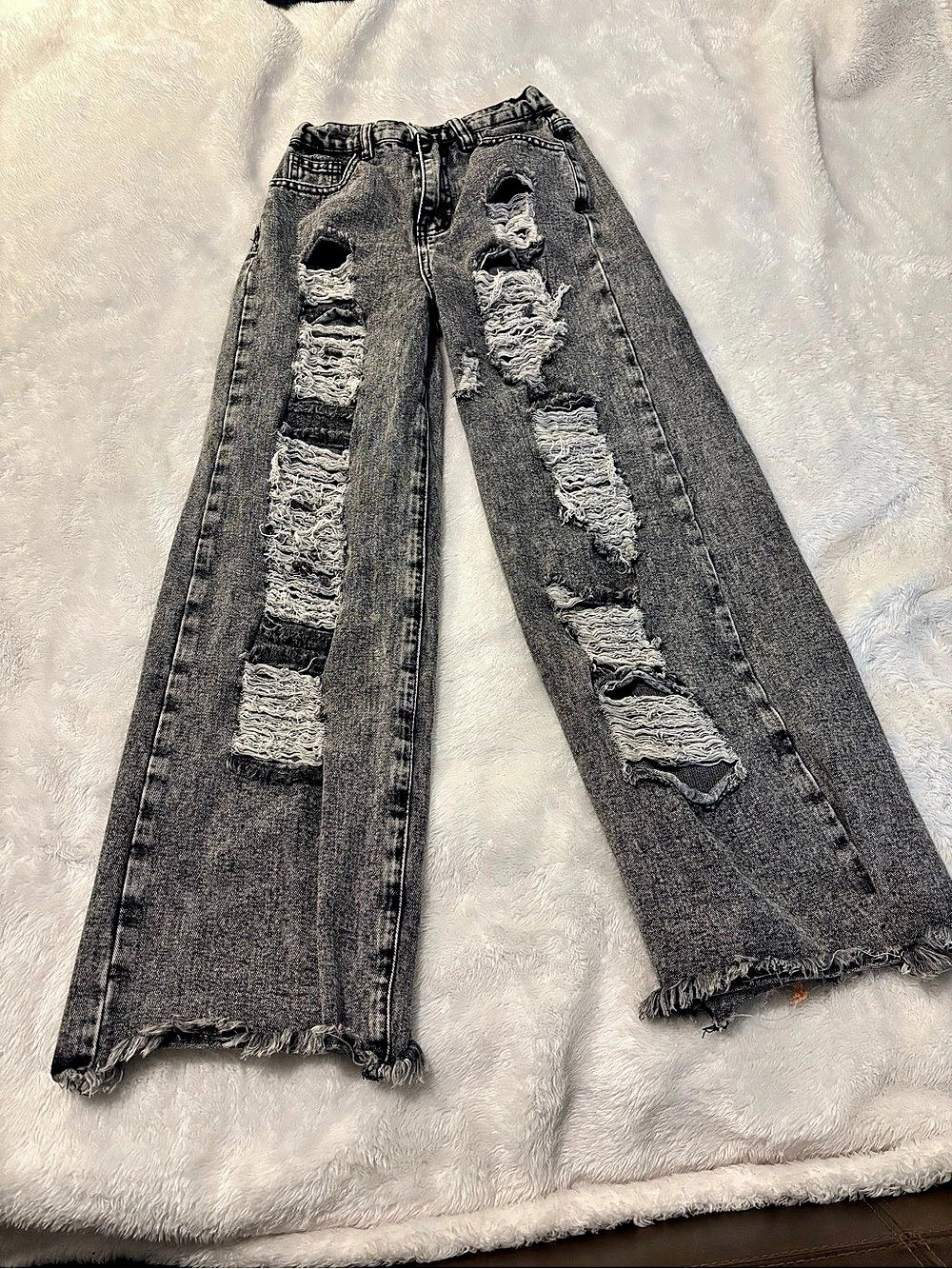 SHEIN Teen Ripped Acid Wash Wide Leg Jeans Gray Girls 13Y